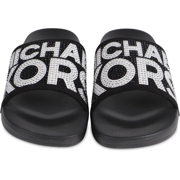 Michael Kors Gilmore Slide Sandals Black & White Crystals Womens NEW NO BOX - Picture 8 of 11